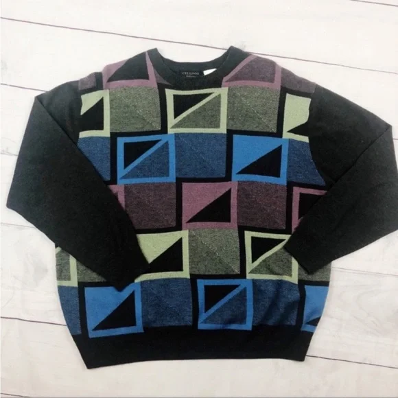 Vintage Slouchy Sweater Cellinni Sweatshirt SOFT Large Color Block Old School - Picture 2 of 10